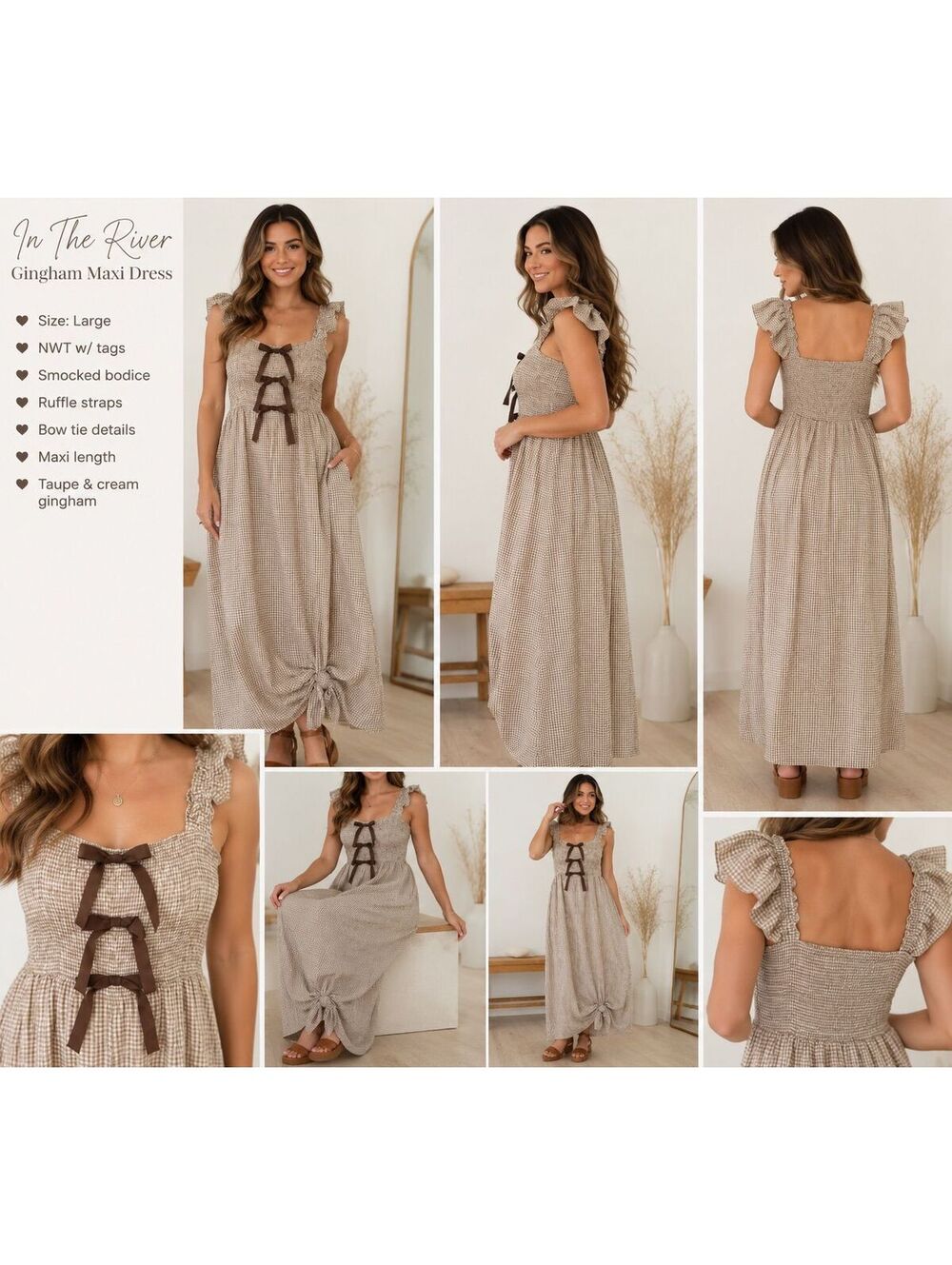 234. NWT! By the River•Gingham Smocked Maxi Dress•LARGE